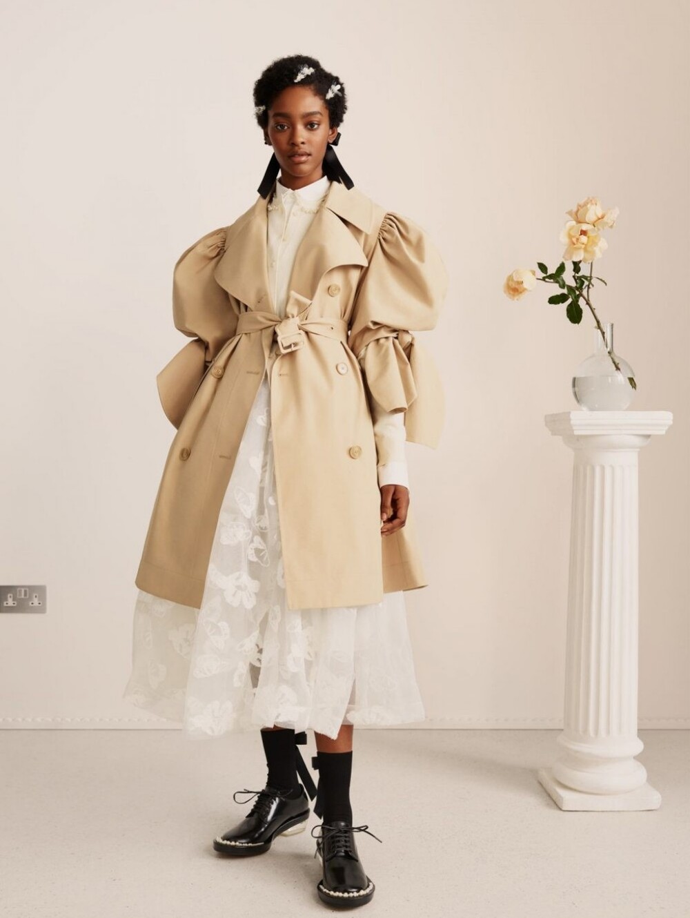NWT Simone Rocha x H&M Oversized Puff Sleeve Trench Coat Beige Sand XS Rare